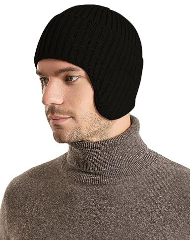 AIEOE Strickmütze Herren mit Ohrenklappen Wintermütze Damen Beanie Mütze Weich Elastisch Winter Warm Outdoor Atmungsaktiv Unisex