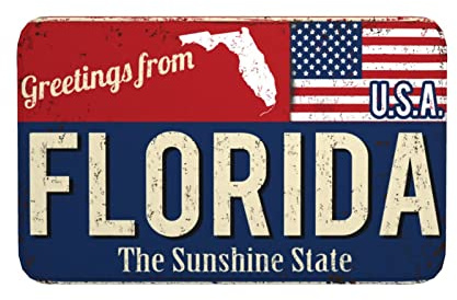 Fußmatte, Florida Usa Staatsflaggenkarte Rot Blau Sauberlaufmatte Rutschfester,Personalisiert Türmatte 40X60cm Für Eingang Flur Garten