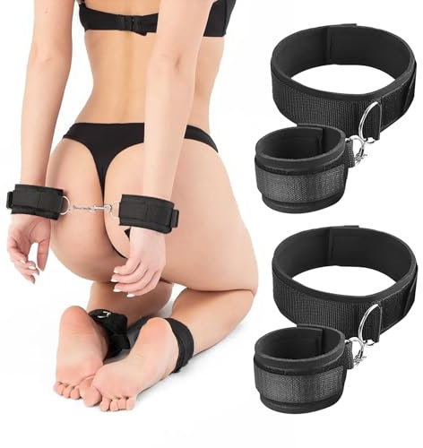Sex Handcuffs Fußfesseln-Handfesseln Erotische Bondageset Extrem Sex Selfbondage Fetish BDSM Bettfesseln-Oberschenkelbandage Handschellen Sexspielzeug für Paare Anfänger, Männer und Frau (Schwarz)