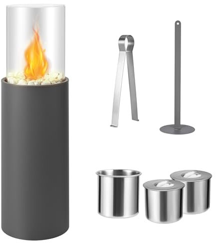 Tisey Bio Ethanol Kamin, Standfeuerstelle, Rauchfreie Feuerstelle, Außenkamin für Terrasse, Langbrennende Feuerstelle, Grau