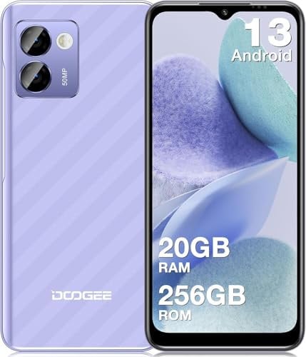 DOOGEE N50 Pro Mobile Phones, 20GB RAM + 256GB ROM/1TB TF Smartphone Android 13, Octa Core, 6.52 HD+ Android Phones with 4200mAh, 50MP Camera, 4G Dual SIM, Face ID/Fingerprint - Purple