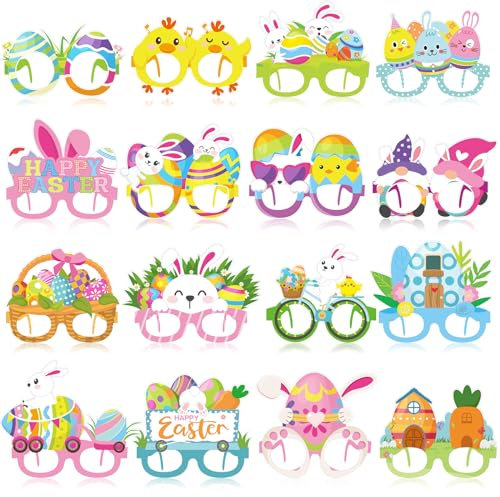 Herdear 32 Stück Ostern Party Brillen Dekorationen Happy Easter Papier Brillenrahmen Osterhasen Foto Requisiten Ostereier Brillen Zubehör für Mädchen Frohe Frühling Ostern Geburtstag Party Geschenk