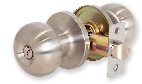 XFORT Bello Entrance Knob Set Satin Chrome, Door Knob with Lock for Internal Wooden Doors, Complete Set with Tubular Latch and 3 Keys