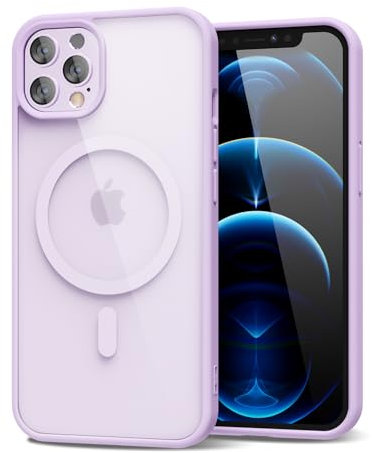 oakxco Custodia Magnetica Trasparente per iPhone 12 Pro Max, Compatibile con Ricarica Wireless Magsafe, Ultra-Sottile non Ingiallimento Anti-impronte Custodia Protettiva Traslucida, Lilla