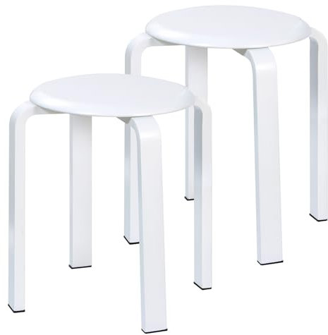 Yawinhe 2er Set Esszimmerhocker, Holzstapelstuhl mit Rutschfester Matte, Stapelhocker für Klassenzimmer, Ihrer Küche, Ihrem Speise- oder Home-Pub-Bereich Weiß