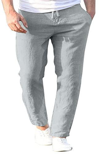 WLHBF Deals of The Day Lightning Deals Jogginghose Herren Männer Frühling und Sommer Hose Casual Alle Volltonfarbe Malerei Baumwolle Leinen Lose Plus Größe Hosen Mode Strand Taschen Hose