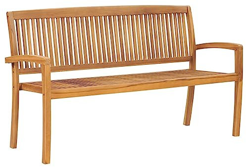 Gecheer Stapelbare 3-Sitzer Gartenbank Garten Terrasse Balkon Bank Balkonbank Gartenmöbel Sitzbank Balkonbank 159 cm Massivholz Teak