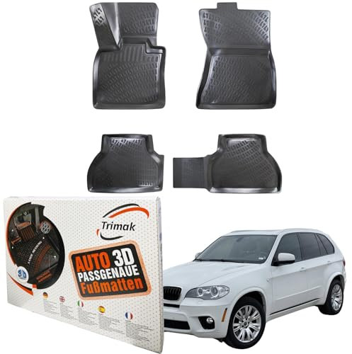 Trimak Passgenau 3D Fussmatten kompatibel mit BMW X5 E70 2006-2013 Auto Zubehör 1. Und 2. Reihe Gummimatten Autos TPE Allwetter Geruchlos rutschfest Vorne und Hinten Schwartz