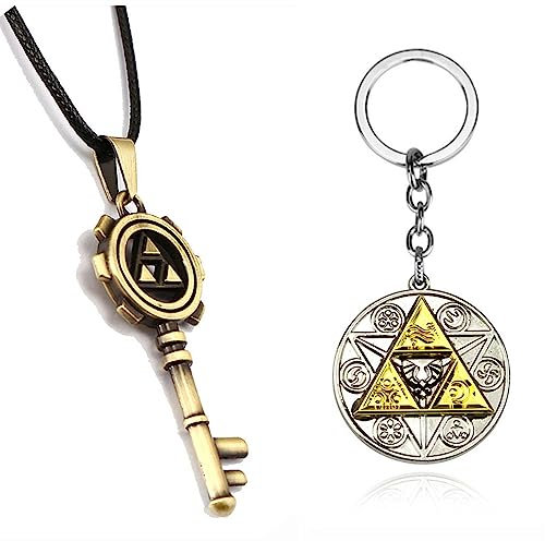SUPTOFF Zelda Skelett Schlüsselanhänger Set Zelda Triforce Triforce Schlüsselanhänger Kette Anime Cosplay Halskette, gold, M