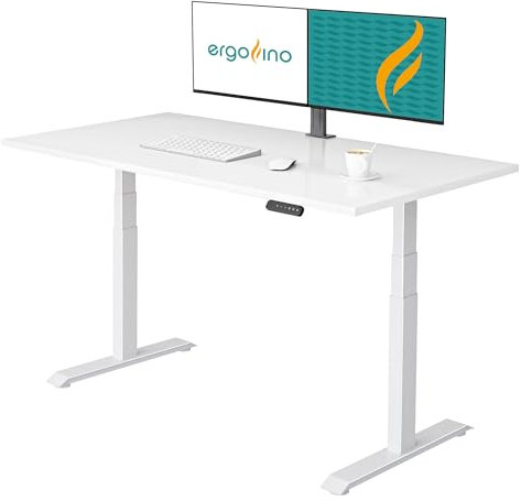 Ergofino höhenverstellbarer Schreibtisch 160x80 cm, elektrisch Schreibtisch mit GS-Zertifiziert, 2 Motoren, 3-Fach Teleskop, 3 Memoryfunktion, Gestell Weiß inkl. Weiß Tischplatte