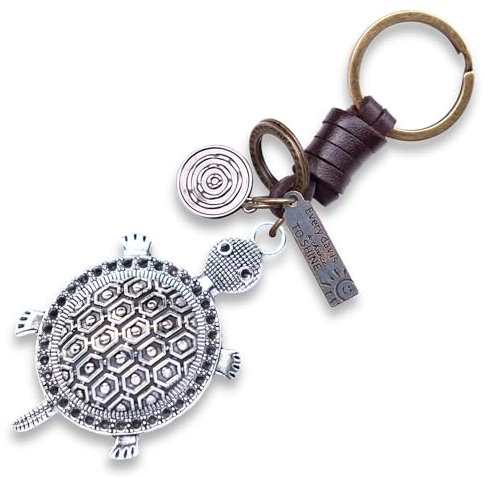AuPra 3D Turtle Keyring Gift for Women & Men | Handmade Leather Lucky Animal Key Ring | Vintage Charm for Home, Car & Door Keys | Good Luck Keychain Present for Her & Him