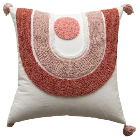 champracer 1er 45cm Kissenbezug Weiche Getuftet kissenbezüge mit Quasten Boho Baumwolle Leinen Dekokissen Zierkissenbezug für Schlafzimmer Wohnzimmer Baumwoll Moderne No fillers (Regenbogen)
