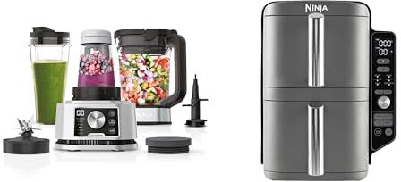 Ninja Foodi Power Nutri Blender 3-en-1, mélange les bols de smoothie et les boissons glacées, 1200W, CB350EU + Ninja Double Stack XL Friteuse sans huile, friteuse verticale à 2 tiroirs, SL400EU