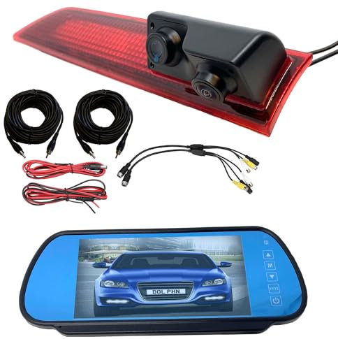 Dolphin Automotive Dual Twin High Level Brake Light Reversing Rear Parking Camera Fits Ford Transit Custom May 2016 Onwards (With 7 Universal Mirror Monitor)
