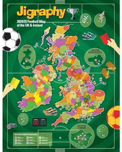 The Happy Puzzle Company Jigraphy Football Map Jigsaw Puzzle - 2024/25 Season Edition Age 14+ - All 92 English League Clubs + Top Divisions in Wales,Ireland & Northern Ireland