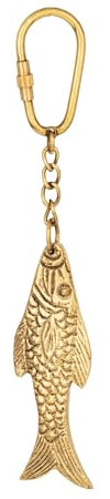 NKlaus Schlüsselanhänger Fisch aus Messing, 14x2,5cm – Stilvolle nautische Retro-Deko für Maritime Akzente 16107