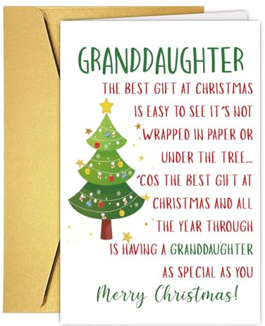 COLINHELIN Weihnachtskarte für Enkelin, süßer Sternbaum, Weihnachtskarte für Kinder, Happy Christmas Card Geschenk für Enkelin, Weihnachtsdekoration, Mädchen, Weihnachtskarte von Opa, Oma