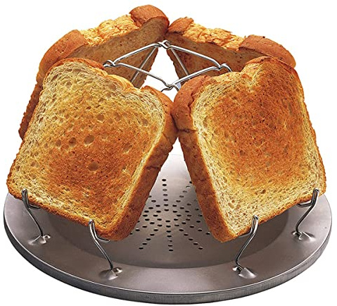 Stainless Steel Camping Toaster Rack Holder - 4 Slice Folding Toaster for Families Outdoor Camping Picnic, Foldable Toast Racks with Porous Tray for Easy Cleaning