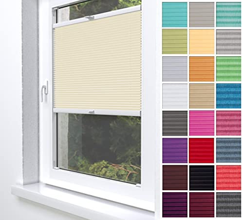 Home-Vision® Premium Plissee Faltrollo ohne Bohren zum Kleben Innenrahmen Blickdicht Sonnenschutz Jalousie für Fenster & Tür (Creme-Vanille - Höhe 130cm x Breite 100cm)