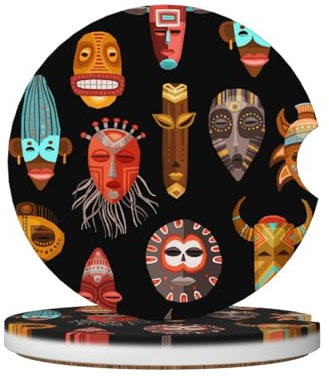 Untersetzer mit afrikanischen Ritualen, ethnischen Stammesmasken, bedruckt, modisch, Keramik, Auto-Untersetzer, 2-teiliges Set