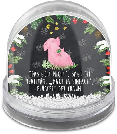 Mr. & Mrs. Panda Weihnachtskugel Schwein Glück - Geschenk, Glücksbringer, Schüttelkugel, Ziele, Schneekugel Weihnachten, Motivation, Lustige Sprüche, Weihnachts, Träume, Sterne