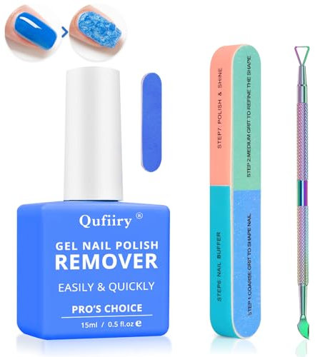 Qufiiry 15 ml Gel Nail Polish Remover, Nail Polish Remover, Peel off in 3-5 Min, Nail Remover with Gel Polish Scraper and Nail File, Do Not Hurt Your Nails