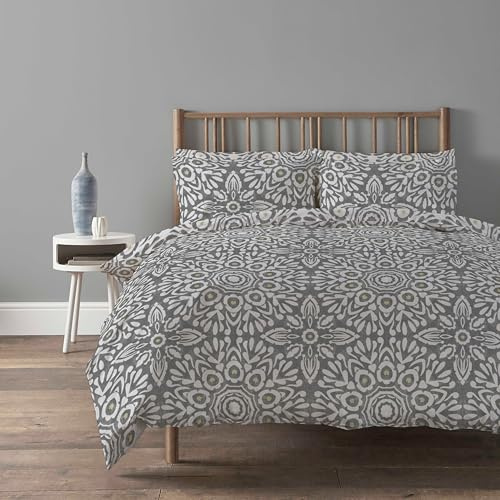 Olivia Rocco Alhambra Duvet Cover Set Easy Care Quilt Bedding Sets with Pillow Cases Cotton Rich Printed Soft Bed linen, Alhambra Grey King