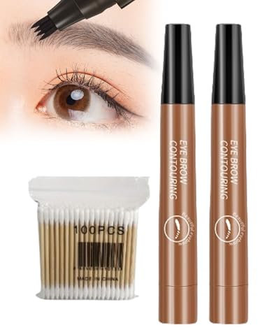 Lazzda Eyebrow, Lazzda Eyebrow Pen, 4-Prong Multi-used Pen, 2025 New Waterproof Brow Pencil with Micro-Fork Tip, 5 Colors Microblading Eyebrow, 3D Waterproof Microblading Eyebrow Pen (2 Light Brown)