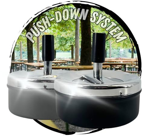 TronicXL 2 posacenere girevole, in metallo, con manopola, posacenere da tavolo, posacenere a vento con coperchio