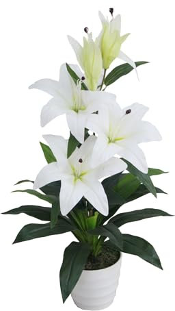 Lacers SMARAGDLINE künstliche Lilien weiß - 65cm - künstliche Pflanzen dekorative kunstpflanze im Topf lebendige Farben wie echt wirkende Blätter & Blüten zuhause & Büro/Frühlingsdeko