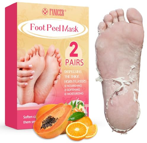 2 Paar Fußmaske, Fussmaske Socken, Hornhaut Socken, Foot Peel Mask, Natürlich Sanft Fußpflege, Feuchtigkeitsspendende Peeling-Fußmaske für Männer und Frauen, Repariert Raue Fersen (Erdbeere+ Papaya)