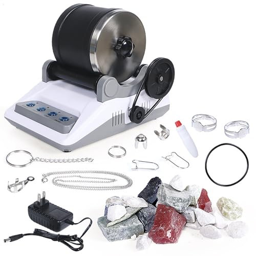 Wsexyy Rock Tumbler Polisher Kit, Rock Tumbler Kit, Electric Gem Grinder with Timmer Buttons, Detachable DIY Stone Polisher for Kids All Ages, Science Hobby Kit