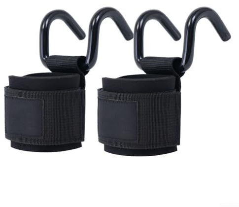 Zilimontt Ganchos para levantamiento de pesas, ganchos resistentes para dominadas, correas de soporte de muñeca con ganchos de metal para gimnasio, peso muerto, entrenamiento de fuerza, color negro