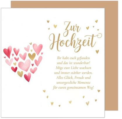 Edition Seidel Premium quadratische Glückwunschkarte zur Hochzeit mit Umschlag. Hochzeitskarte Karte Grußkarte Vermählung Frau Mann Liebe Herzen Spruch (HQ151 SW025)