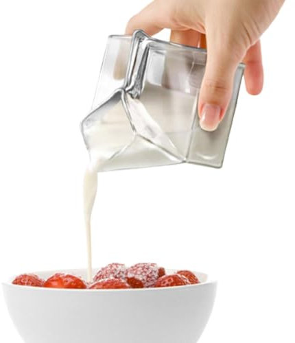Milk Carton Water Bottle - Clear Square Milk Carton | Clear Water Bottle | Transparent Glass | Cute Container Mini Creamer Cup Square Breakfast Mug Glass for Kitchen Table Use