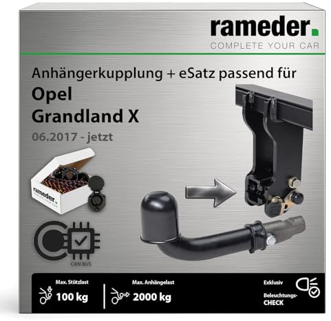 Anhängerkupplung abnehmbar Auto Hak passend für Opel Grandland X Typ A18 Baujahr: 2017-jetzt inkl. 13 poligem spezifischen CAN-Bus Elektrosatz | rameder. Komplettsatz - SEMIAUTOMATIC