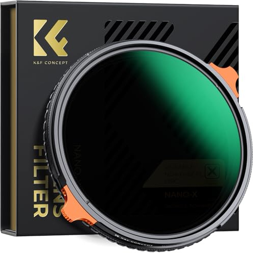 K&F CONCEPT 95mm Filtre Polarisant et ND4-64 ND Variable sans Croix Bleu X | Étui inclus,HD,Nano-revêtement,Étanche, Verre optique, Résistant à l’huile et aux rayure,Cadre CNC Antidérapant,Nano-X,FB703