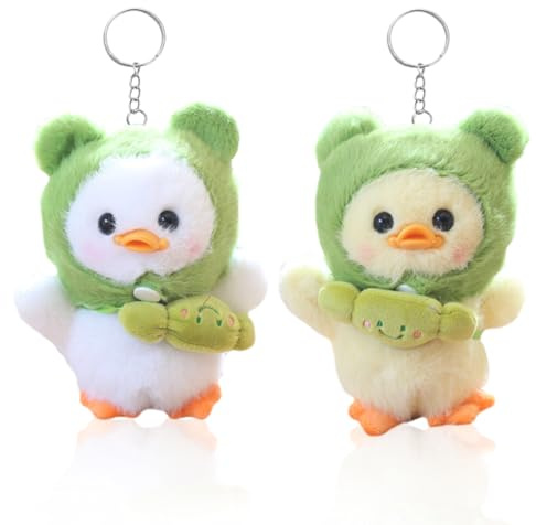 NimblusToy Ente Schlüsselanhänger, 2 Stück Ente Schlüsselring Keychain, Niedliche Schlüsselanhänger Plüsch, Ente Anhänger für Rucksack, Tasche, Auto Schlüsselbund