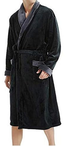 Generico Accappatoio Uomo Senza Cappuccio, Caldo e Accogliente Vestaglia Invernale Pile, Asciugamani Bagno Morbido e Assorbente Vestaglia Lunga M-5XL