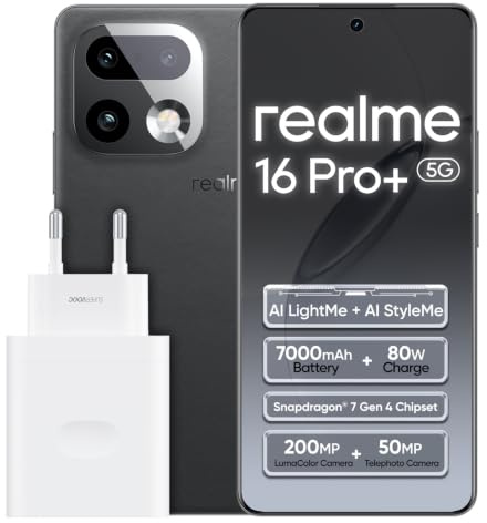 realme 16 Pro+ 5G Smartphone 12GB+512GB, Grey | Batteria 7000mAh, Ricarica Rapida 80W, Display 6,8 pollici, 144Hz, Fotocamera 200MP, Qualcomm Snapdragon 7 Gen 4, IP69