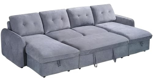 Beehive Furniture Marlowe - U-Shaped Corner Sofa Bed - Grey Upholstered Large Family Couch | Setup Included | Built to Last (U-Shaped Corner Sofa Bed)
