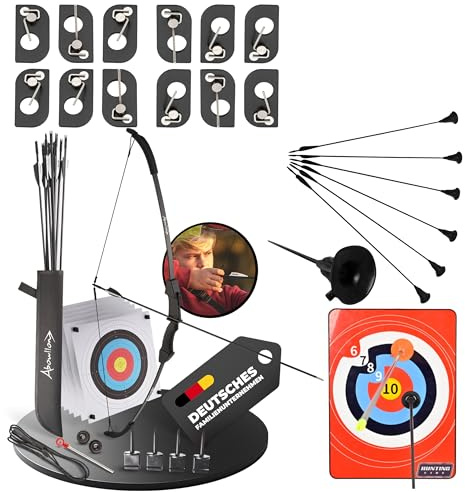 Abowllon® Pfeil und Bogen Kinder | Zielscheibe Bogenschießen Kinder | Sportbogen mit 10 Pfeilen, 6 Zielscheiben, Nylon Köcher | Bogenschießen Kinderbogen | Bow and Arrow