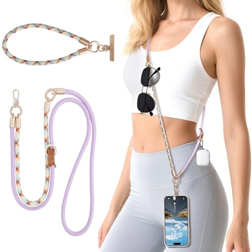 memumi 3-in-1 Handy-Gurt,Universal Handykette mit Metallschnalle, Kette um Hals & Handgelenk & Schulter, Robust Lanyard für Smartphones Airpods