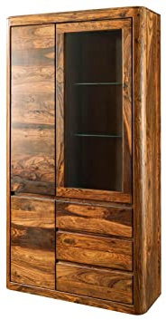 MASSIVMOEBEL24.DE Toronto Vitrine Sheesham/Palisander - Verschiedene Größen und Farben, Farbe:Dunkelbraun gewachst, Größe:109x40x202 cm (BxTxH)