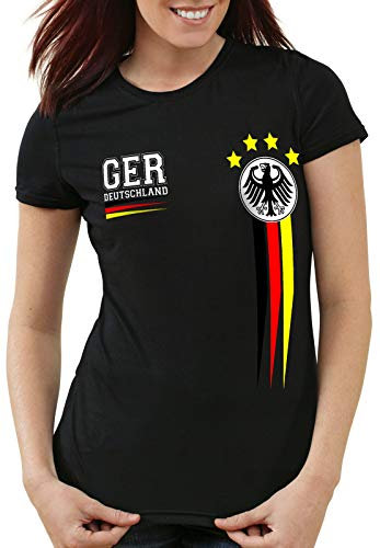 style3 Deutschland EM 2024 Damen T-Shirt Germany Fußball Europameisterschaft Fan Europa Trikot, Farbe:Schwarz, Größe:S