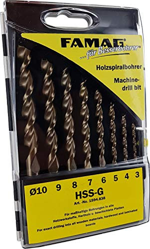 FAMAG 1594838 Lot de 8 forets HSS-Ground Brad Point dans un étui en plastique