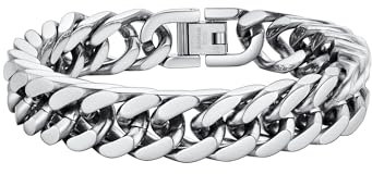 PROSTEEL Herren 23cm Armband 12mm breit silberfarben Panzerkette Armband Edelstahl schwer Glieder Link Kettenarmband Männer Jungen Armkette Armreif Modeschmuck Accessoire für Hip Hop Rapper Rocker