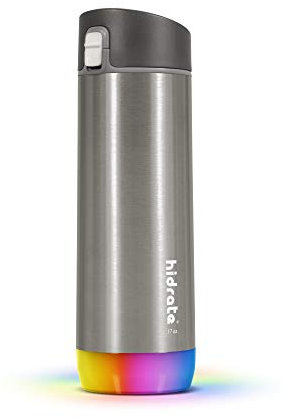 Hidrate Spark PRO intelligente Trinkflasche. Verfolgt die Wasseraufnahme und leuchtet auf, um dich ans Trinken zu erinnern, Trinköffnung, 483 ml, Edelstahl