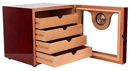 Jacksking Zigarren Humidor, große Kapazität Zedernholz 4 Schubladen Zigarren Humidor Schrank Box Reise Humidor mit Luftbefeuchter Hygrometer