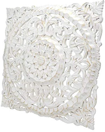 DARO DEKO Holz Wand-Bild Ornamente eckig weiß-Gold 60cm x 60cm